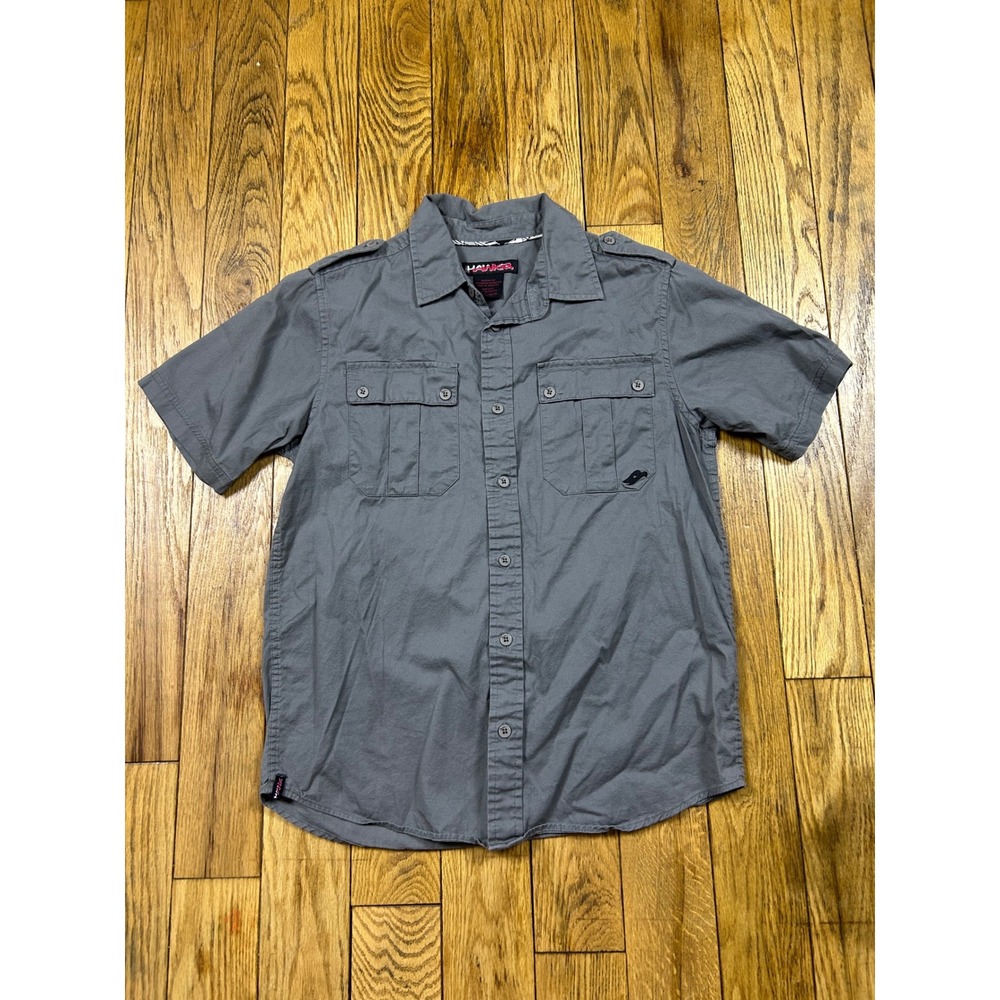 Tony Hawk Gray Button Down Short Sleeve Shirt - Boys L (14/16)‎